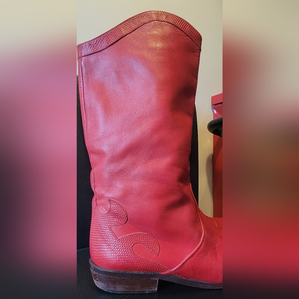 Vintage Red Leather Calf Pull-On Boots 9 - Picture 7 of 14